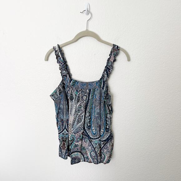 [Catherine Malandrino] Square Neck Ruffle Strap Paisley Print Tank Sz Medium M - Picture 2 of 10